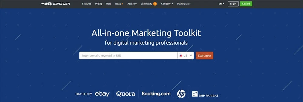 Screenshot of SEMRush webpage